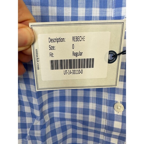 Untuckit Shirt Womens 0 Blue White Gingham Checkered Button Down REBECHE - Picture 4 of 6